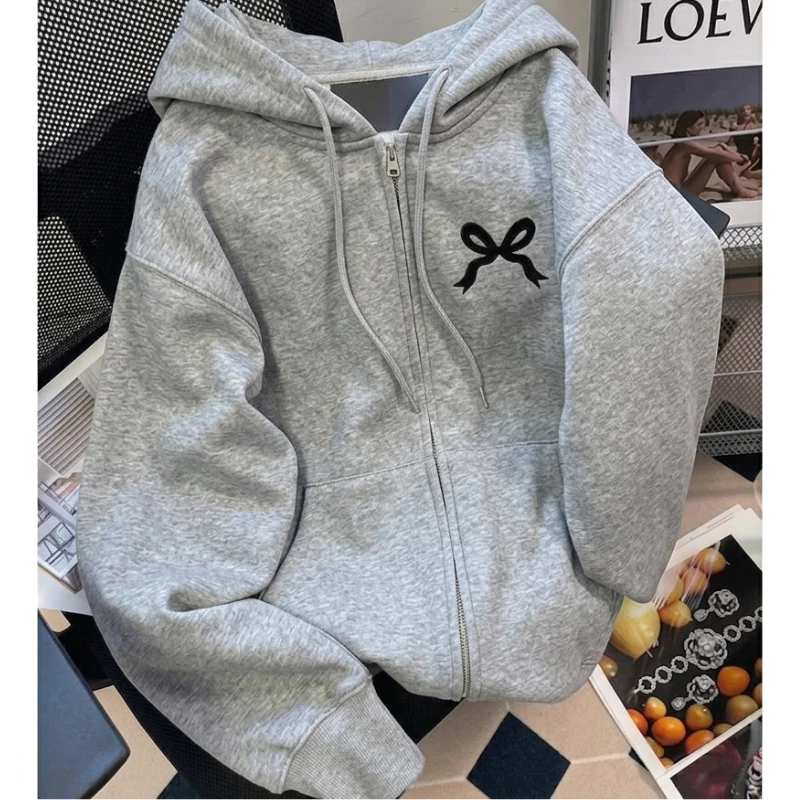Áo Khoác Hoodie Zip Nam Nữ Form Rộng Khóa Kéo Nơ Xinh Oversize Có Mũ Chất Nỉ Mềm Phong Cách Hàn Quốc  ( có túi trong )