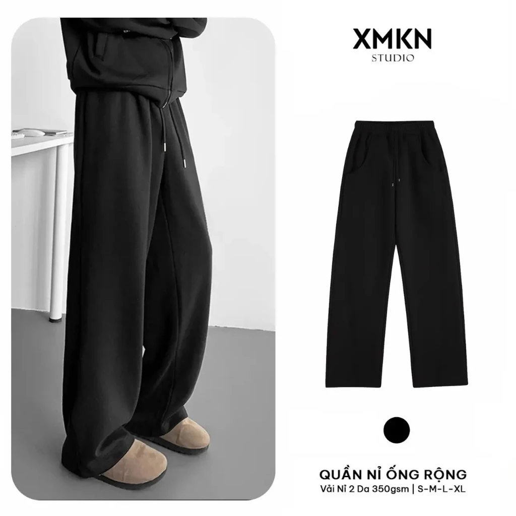 Quần Nỉ 2 Da Thể Thao Tập Gym - Track Pants Form Rộng Phủ Giày XMKN