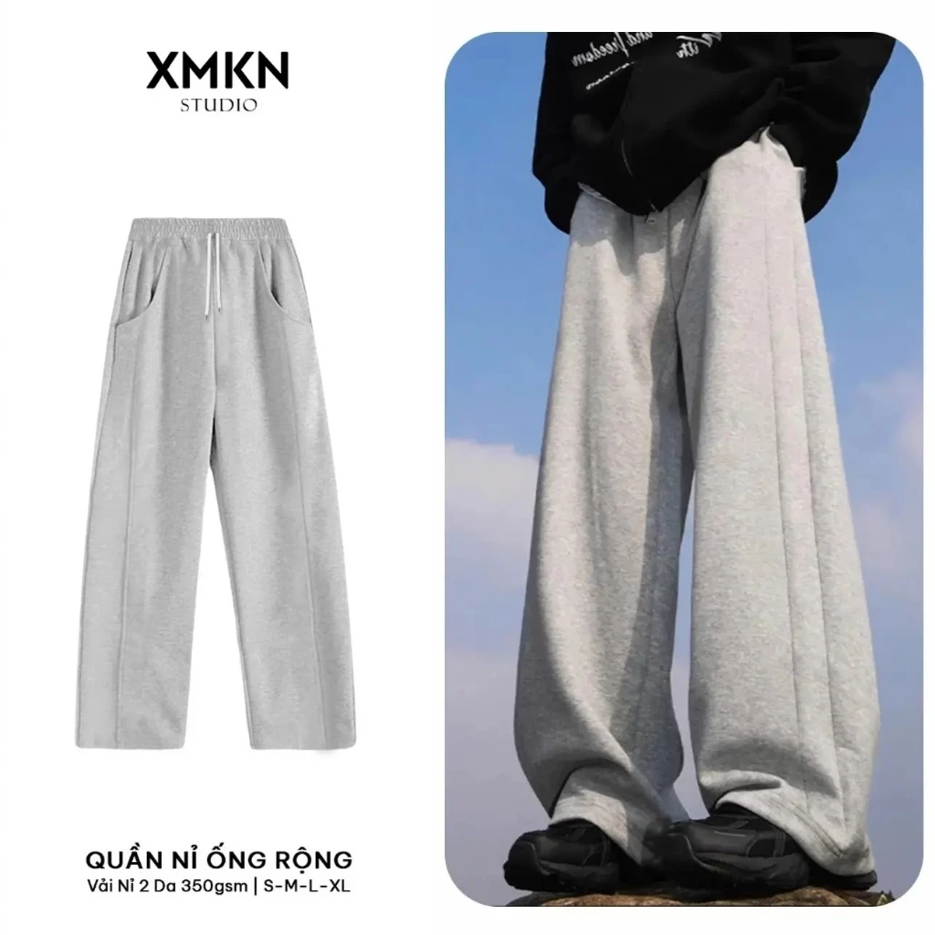 Quần Nỉ 2 Da Xám Tiêu Form Rộng Ống Đứng - XMKN Menswear