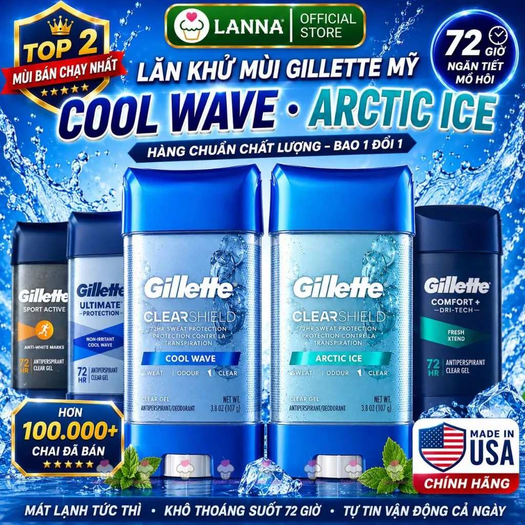 【CHÍNH HÃNG】Gel Khử Mùi Gillette Clear Gel Cool Wave USA 107g – Lăn Ng..ăn Mùi 72H, Sáp Không Ố Vàng