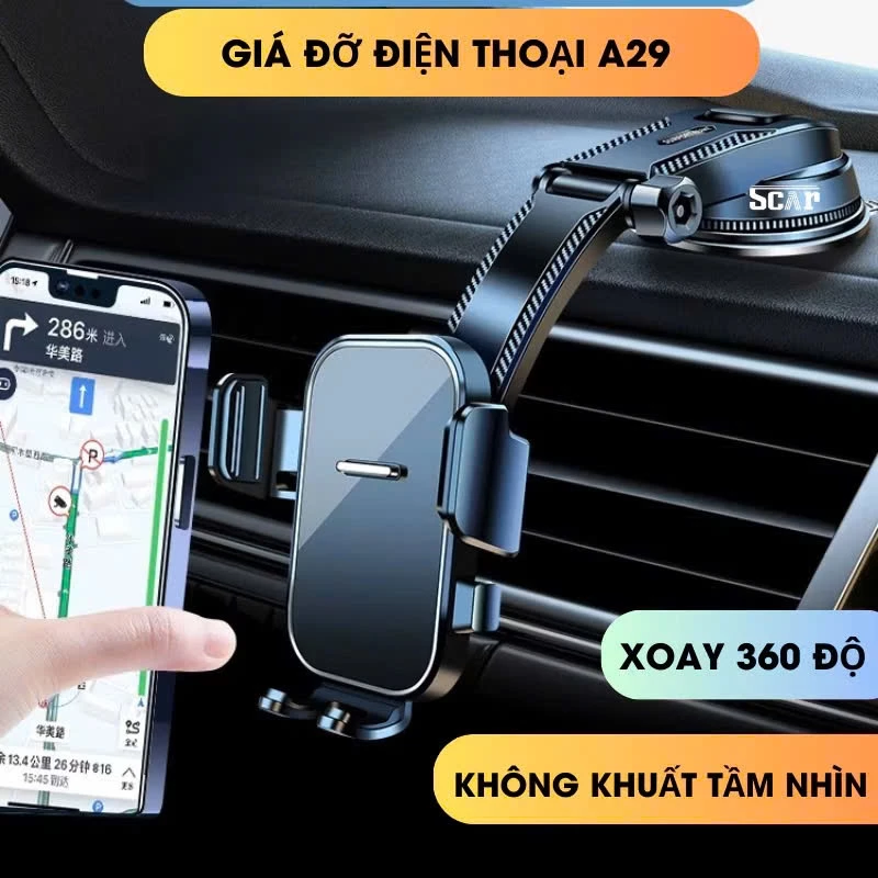 Giá Đỡ Điện THoại A29 Hình Thác Nước Không Chắn Tầm Nhìn Lái Xe, Kẹp Giữ Điện Thoại Gắn Kính Xoay360