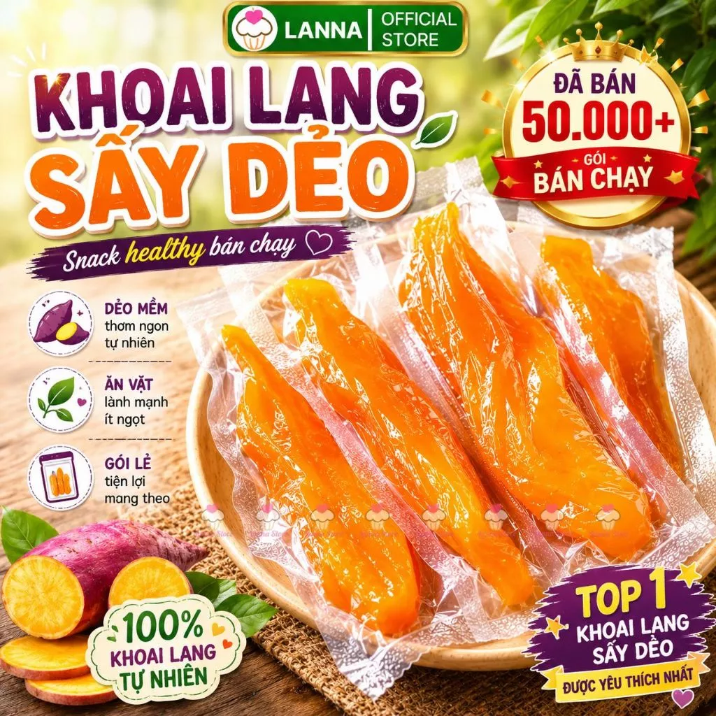 【CHÍNH NGẠCH + TÚI 1KG】Khoai Lang Mật Sấy Dẻo Nguyên Chất Không Đường Ăn Vặt Healthy Ít Ngọt Ngon Bổ