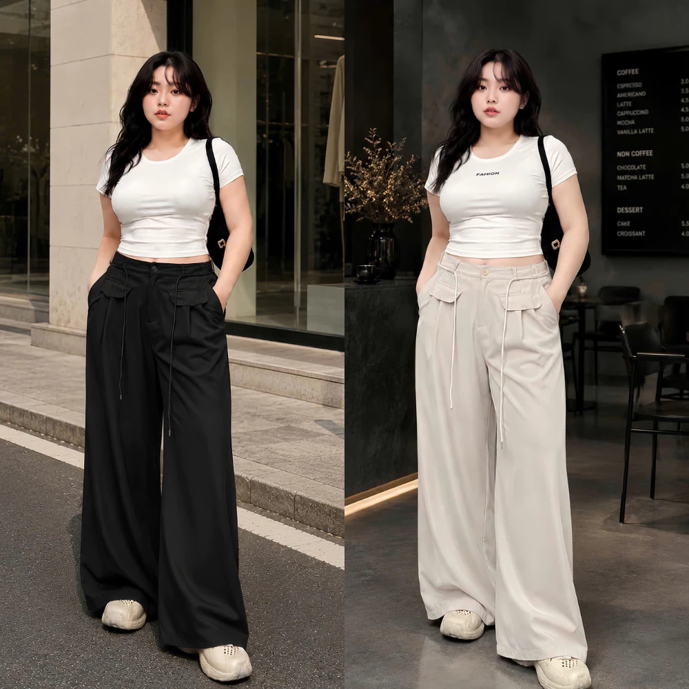 Quần Dài Ống Rộng Bigsize Nữ Cạp Cao Hách Dáng, Quần Ống Suông Big Size Nắp Vải Cotton Lạnh Mềm Nhẹ Mát QDNT