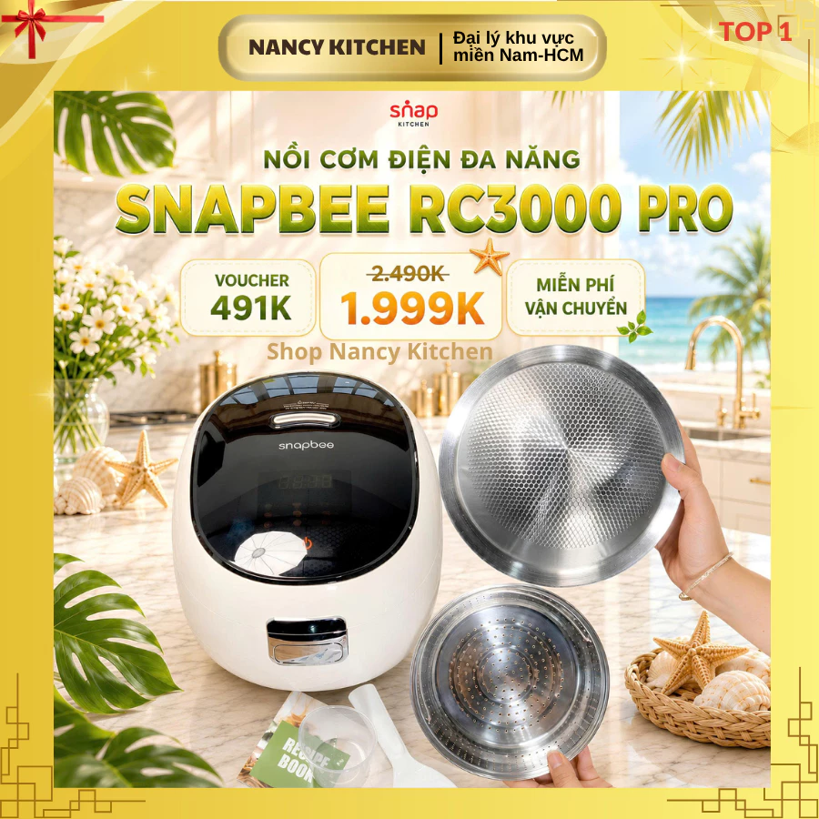 [Chính hãng] Nồi cơm điện Snapbee RC3000 pro,lòng vân lục giác inox 304,tặng sách và xửng hấp,1.2L