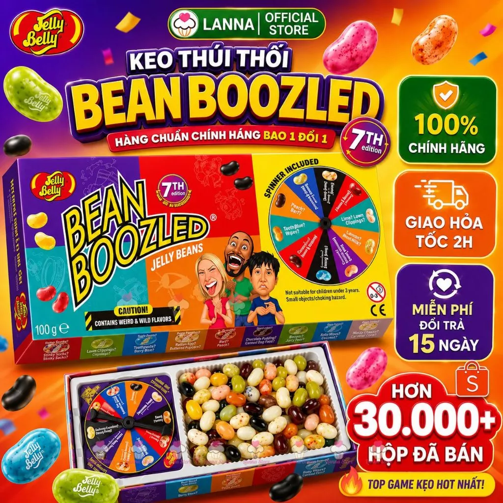 【MỚI MÙA 7 - HÀNG CHUẨN MỸ】Kẹo Thúi Thối Bean Boozled Jelly Belly 20 Vị - Hộp Lớn 99g + Vòng Xoay