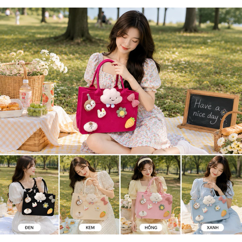 Túi Xách Mini Nữ Cute Đính Charm Hoạt Hình – Túi Cầm Tay Thời Trang Hàn Quốc, Nhiều Màu Siêu Xinh