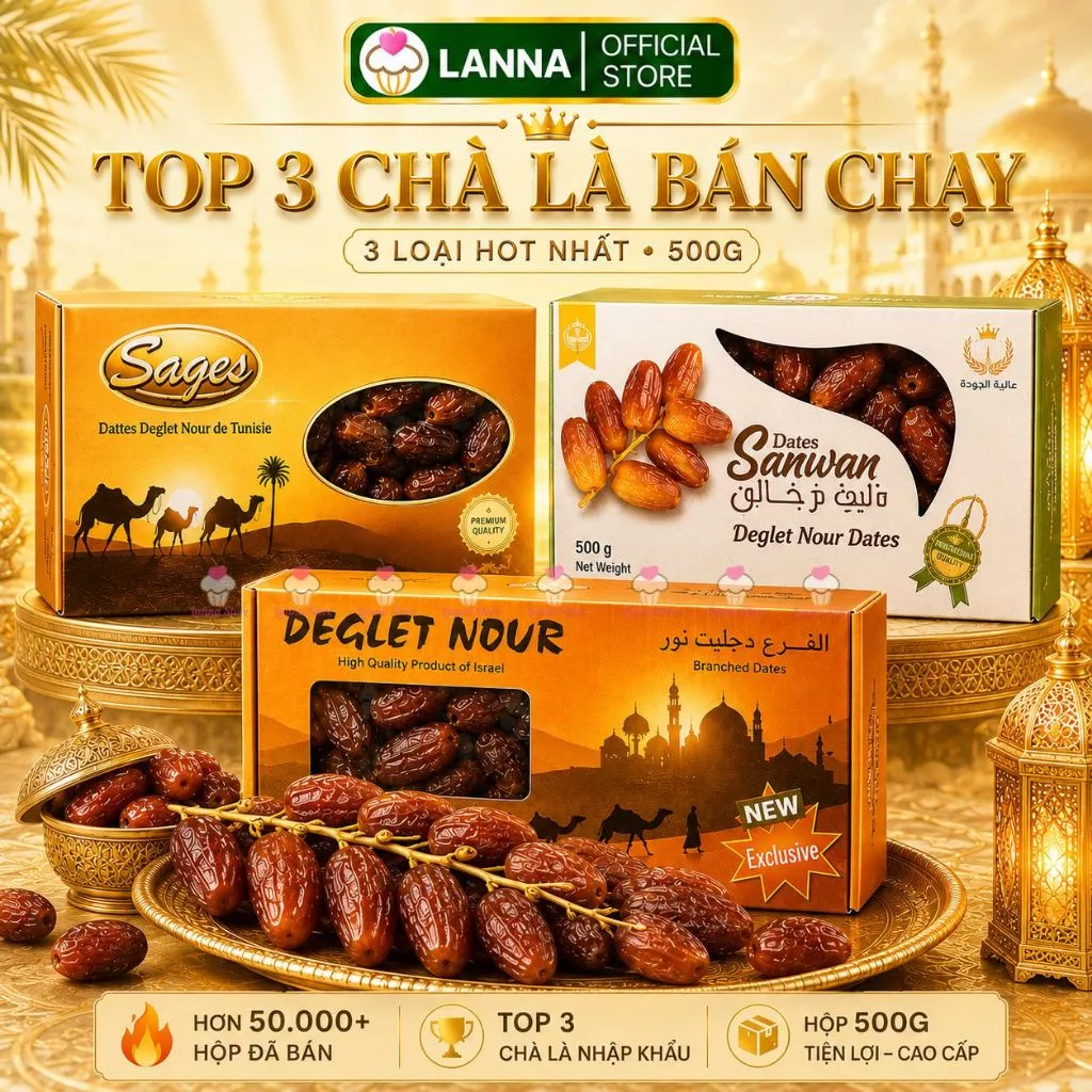 【CHÍNH HÃNG】Chà Là Nguyên Cành Sấy Dẻo Tunisia Dates Sanwan 500G Ngọt Thanh Mềm Dẻo Healthy