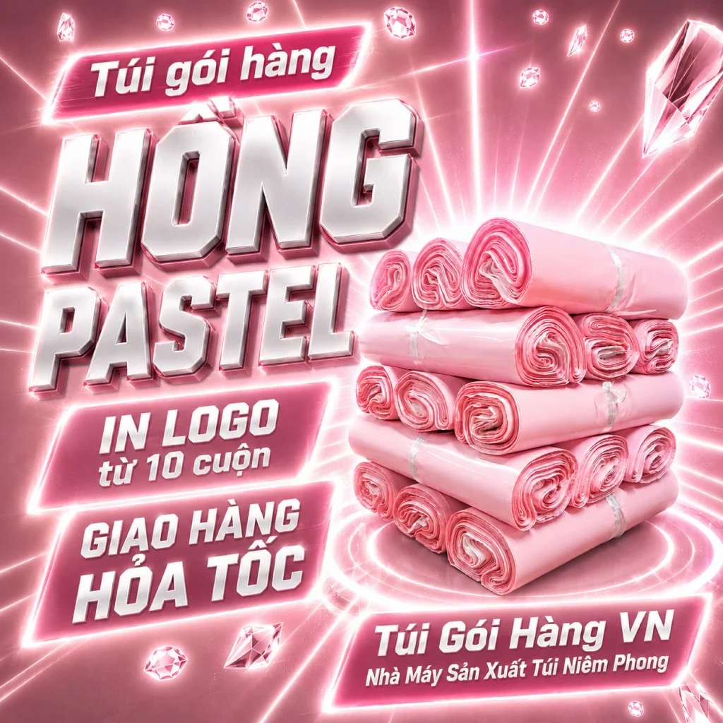 [1 Cuộn] Túi Niêm Phong Hồng Pastel 17x30, 20x35, 25x35...Giá Đã Bao Gồm VAT - Giao Hỏa Tốc - Túi Gói Hàng VN