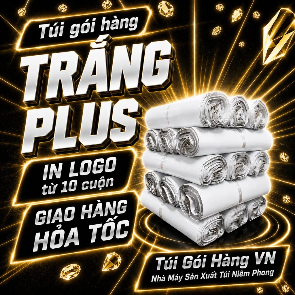[1 Cuộn] Túi Niêm Phong Trắng Sứ PLUS, Màu túi bóng - Giá Đã Bao Gồm VAT- keo dán chắc chắn - Túi Gói Hàng VN