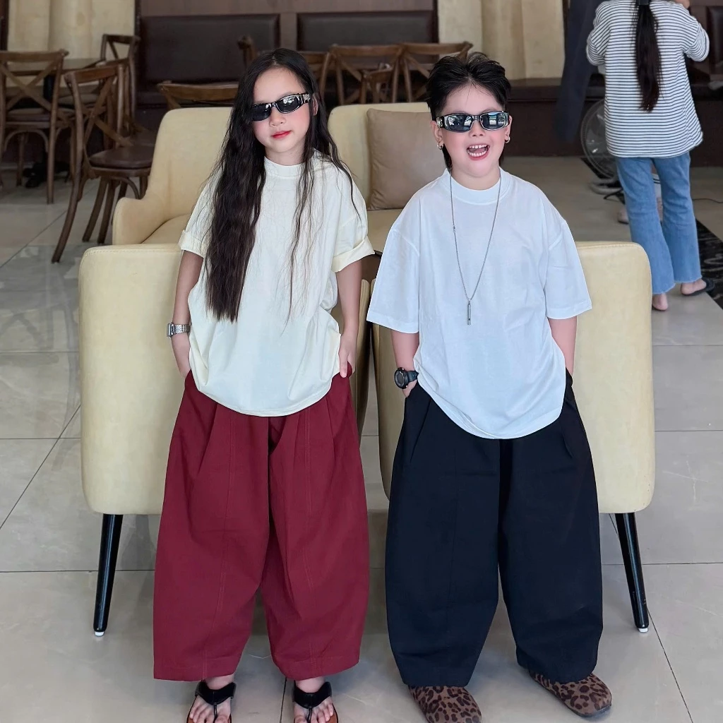 QUẦN BAGY THỤNG UNISEX CÓ XẾP LY, CHẤT LIỆU KAKI GIẤY HÀN PHOM THỤNG HÀN QUỐC SIZE 17-52KG B00104
