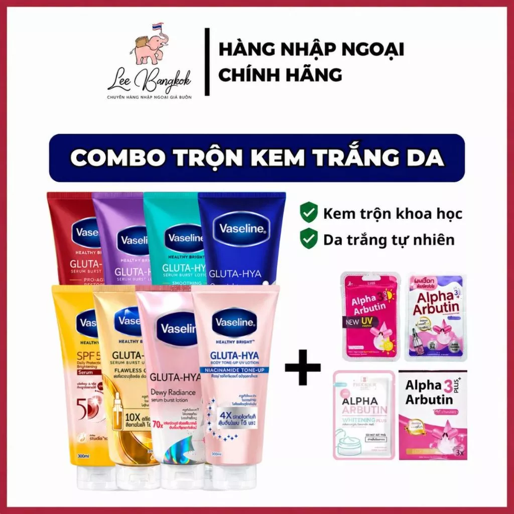 [Made in Thailand] Combo Trắng Da Vaseline 10x-50x-4x Và Viên Kích Trắng Alpha Arbutin Kem Trộn Khoa Học An Toàn
