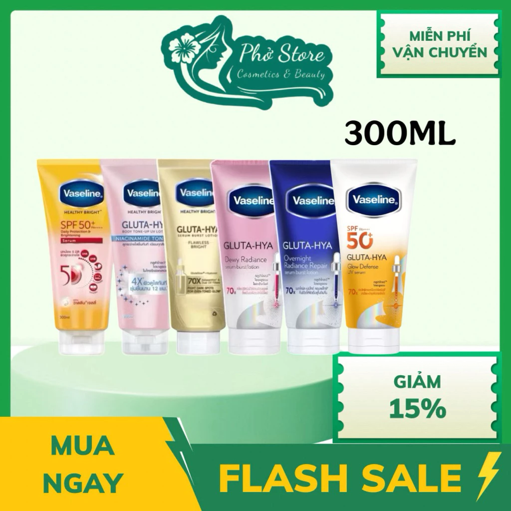 Serum Dưỡng Thể Vaseline Gluta-Hya Dưỡng Da Sáng Mịn,Chống Nắng Nâng Tông 300ML(bao bì tùy đợt hàng)