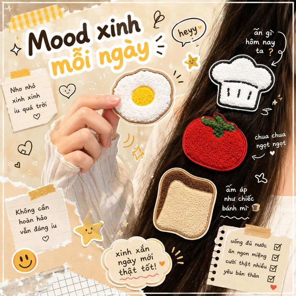 Miếng Dán Tóc Cartoon Food Series Giữ Tóc Con Tóc Mái Trang Điểm Rửa Mặt Siêu Cute