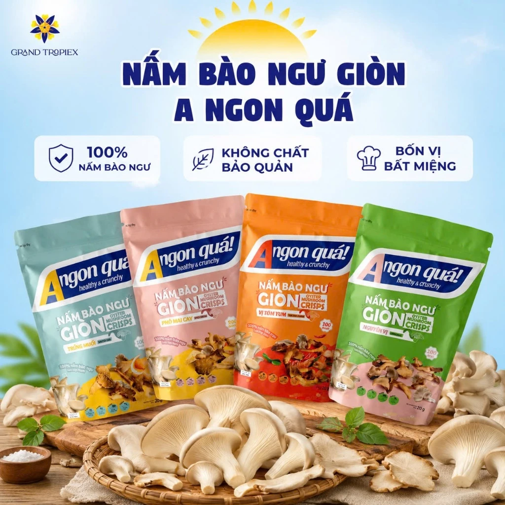 Nấm Bào Ngư Giòn A ngon quá!, Nấm Sấy Khô Nhiều Hương Vị, Không Chất Bảo Quản - Gói 20g, 40g