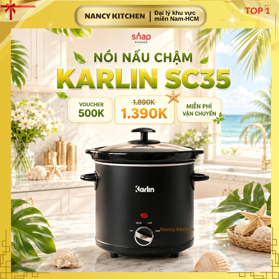 [Chính hãng] Nồi nấu chậm đa năng Karlin SC35,3 chức năng,tặng công thức nấu,bảo hành 24 tháng
