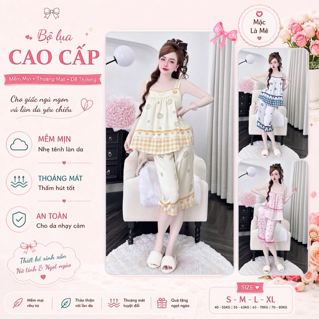 B8 Bộ lụa Latin quần lở thiết kế màu xinh trẻ trung ,  mềm mượt 40-75kg