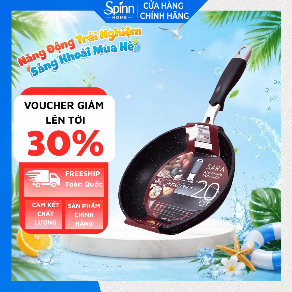 Chảo chống dính sara Nhật Bản dùng được cho bếp từ, chảo chiên vân đá hợp kim nhôm cao cấp