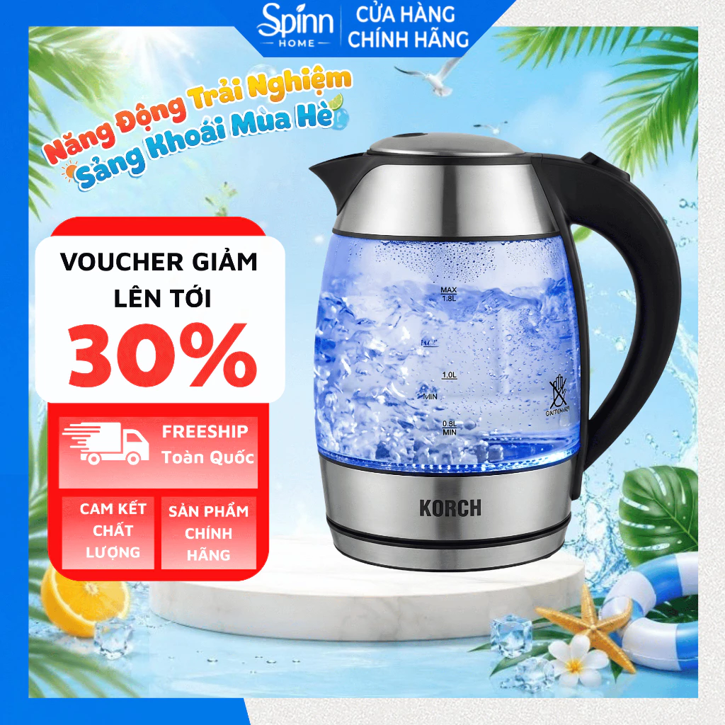 Ấm siêu tốc thủy tinh có lõi lọc trà bằng inox đun nước siêu nhanh, bình đun nước tự ngắt khi sôi