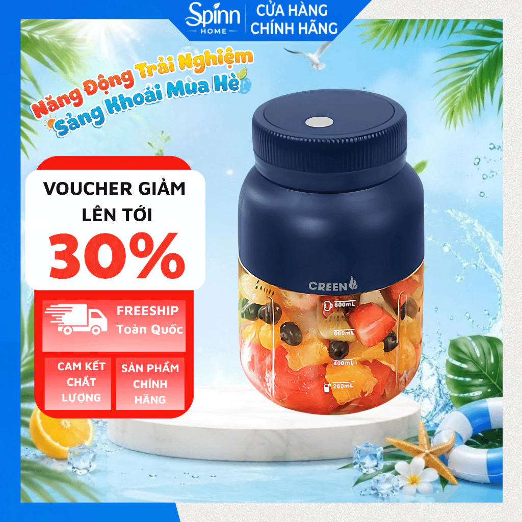 Máy xay sinh tố cầm tay đa năng tích điện 800ml, máy xay không  dây xay được cả đá bào