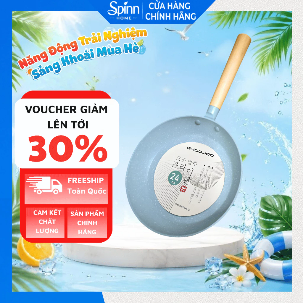 Chảo chống dính vân đá dùng cho mọi loại bếp, chảo chiên sâu lòng bếp từ cán gỗ cao cấp