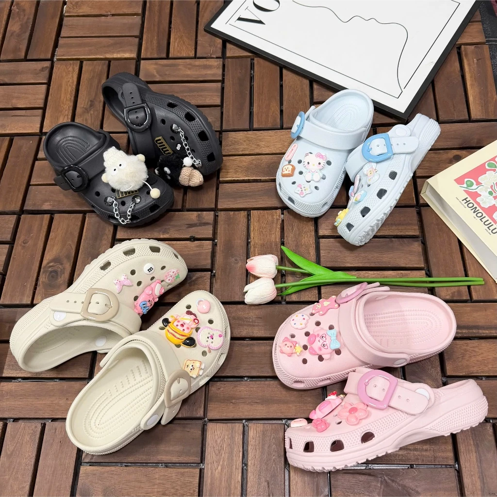 ( Tặng Charm ) Dép Buckle TA Store Có Khuy Cao 3cm Chất Liệu Eva Đế 3cm