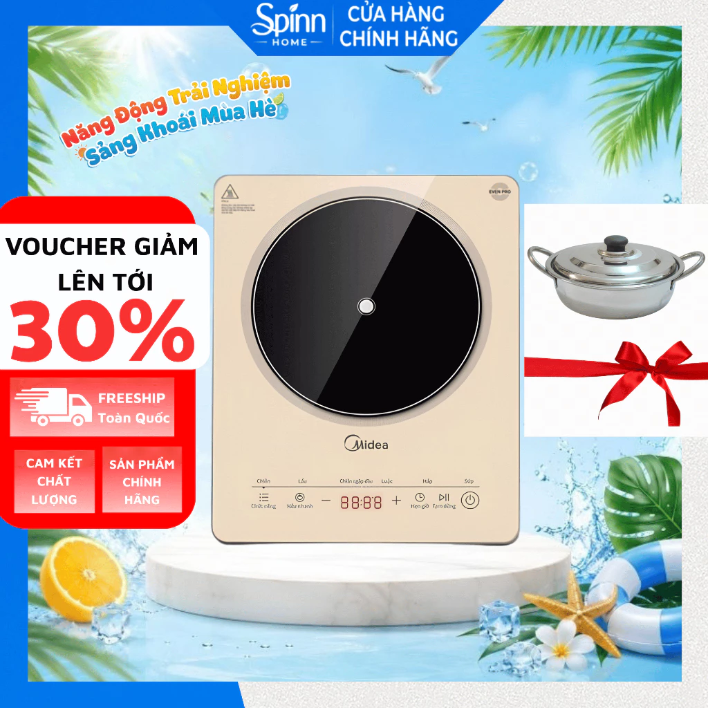 Bếp từ đơn midea công suất 2200W nấu nhanh, bếp điện từ midea tiết kiệm an toàn tặng kèm nồi lẩu