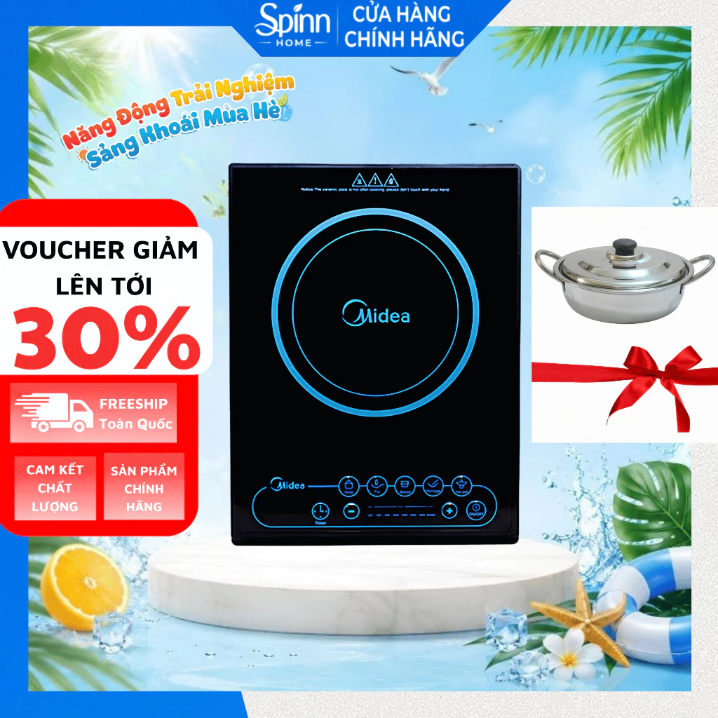 Bếp từ đơn midea công suất 2000W nấu nhanh, bếp từ midea tiết kiệm điện an toàn tặng kèm nồi lẩu