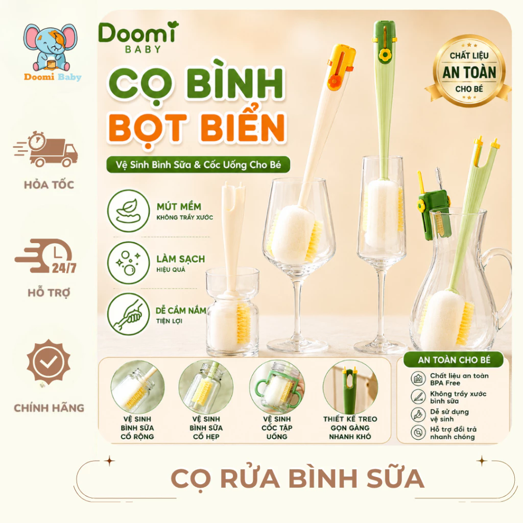 Cọ Bình Bọt Biển Vệ Sinh Bình Sữa, Cốc Tập Uống Cho Bé Doomi Baby - HT742- HT866 - HT869