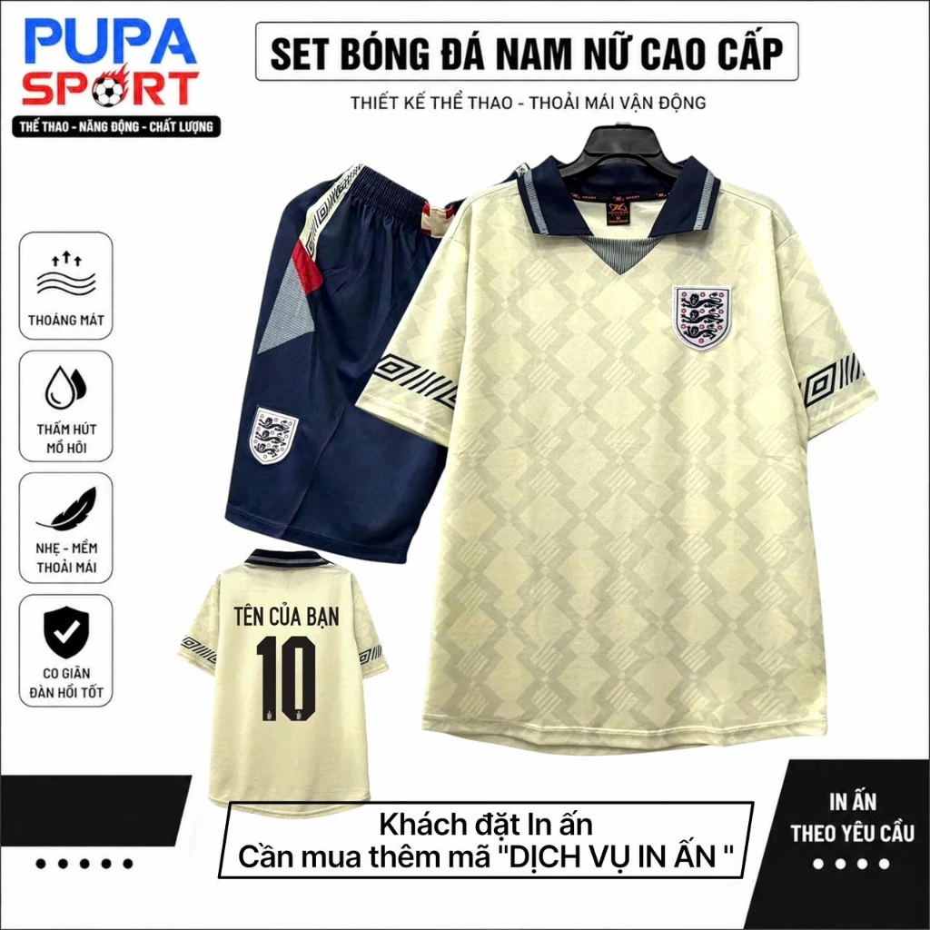 Bộ Quần Áo Bóng Đá Tam Sư 2026 - Màu Kem Có Cổ, Logo Thêu, Vải Mè Cho Nam Nữ, Có In Tên Unisex Sport Top