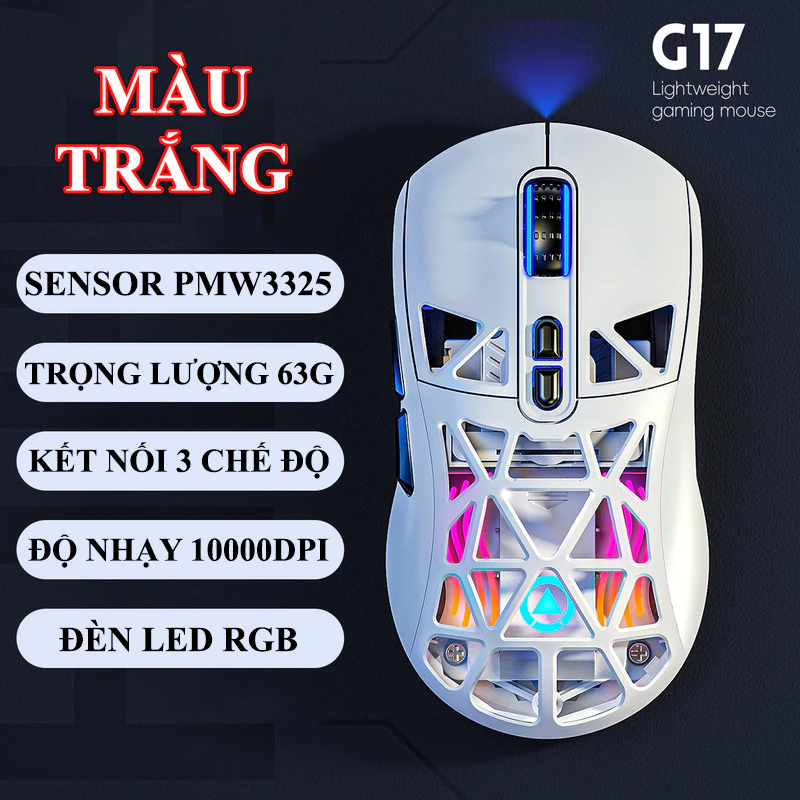 Chuột không dây chuyên game YINDIAO G17 kết nối 3 chế độ có đèn led RGB cực đẹp