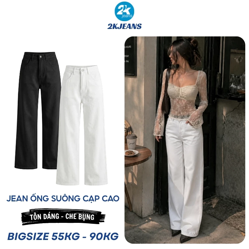Quần Kaki Nữ Bigsize MS106 Ống Suông Rộng Lưng Cao 2 Màu Đen/Trắng Che Bụng Tôn Dáng 40-80kg 2KJEANS
