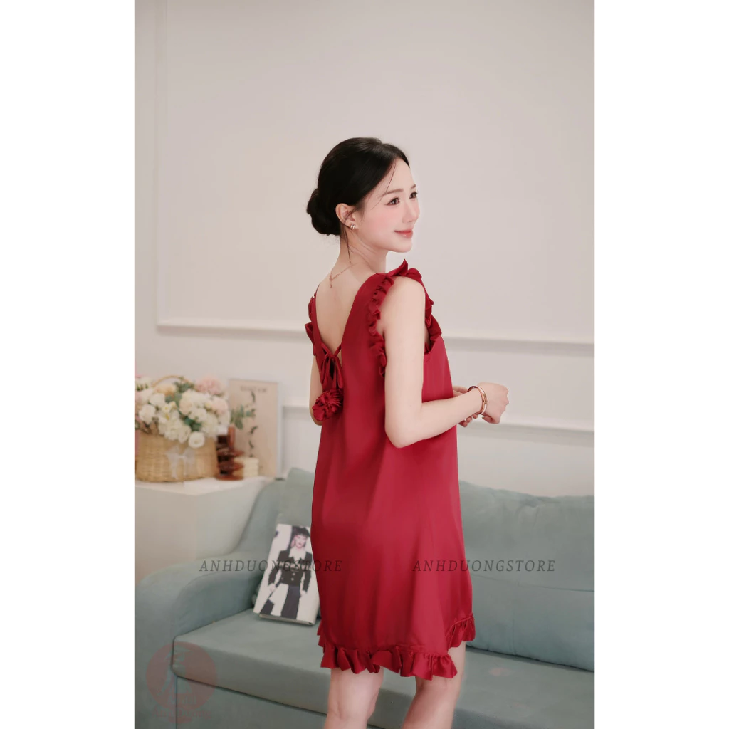 Đầm ngủ thiết kế nhà Ánh Dương chất liệu lụa ngọc trai sang chảnh - phù hợp mặc ở nhà hottrend 2026