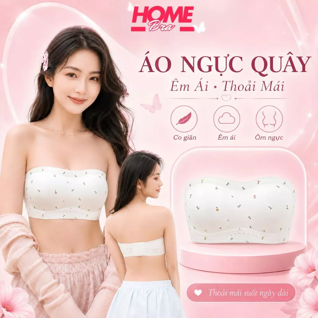 [ XẢ KHO ] Áo Quây Nữ Họa Tiết Dễ Thương, Áo Lót Nữ Không Dây Có Viền Silicon Chống Tuột HOMEBRA A620