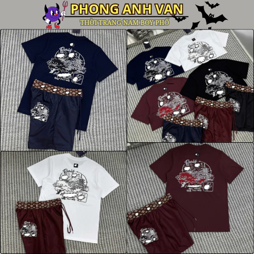 Bộ Quần Áo Nam Mùa Hè Chất Cải Cotton Cao Cấp - Bộ Cộc Hè Nam Thêu Cây Phối Tháp Cực Đẹp