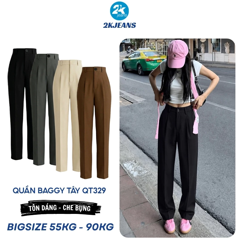 [DEAL SỐC] Quần Baggy Tây Nữ Bigsize QT329 Cạp Cao Lưng Thun Mặc Đi Làm Đi Dã Ngoại 55-90kg – 2KJEANS