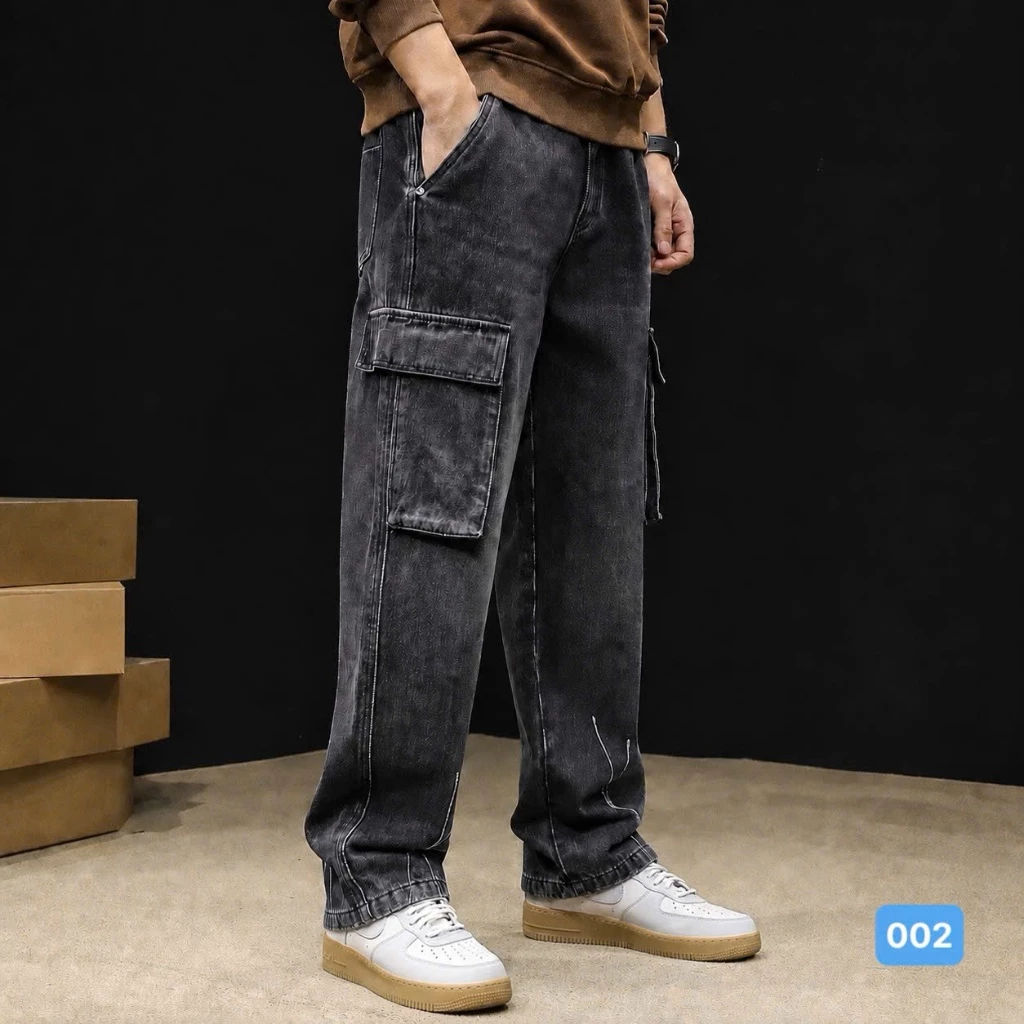 Quần baggy jean nam ống rộng thiết kế túi hộp hàn quốc màu đen cao cấp - OBOKFASHION BGN002 chất bò form dán chuẩn