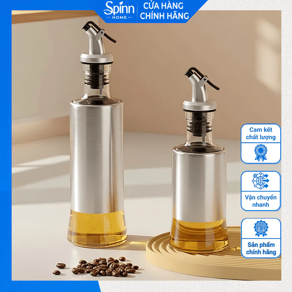 Bình đựng dầu ăn nước mắm inox thủy tinh cao cấp chống nhỏ giọt, lọ đựng gia vị nhà bếp