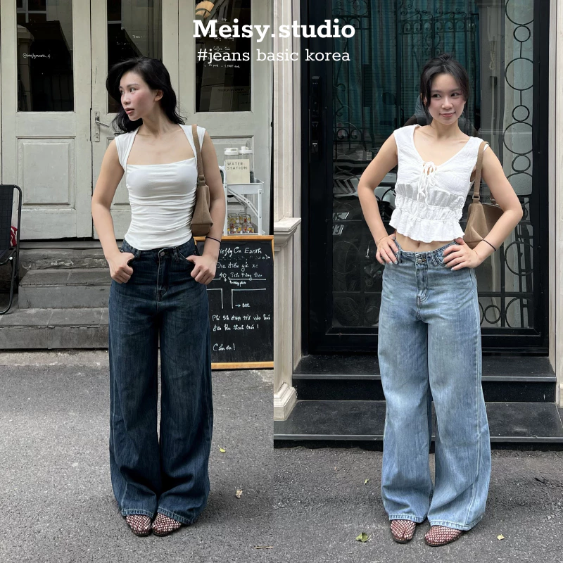 Quần jeans không cạp chất jeans mềm phong cách basic Hàn Quốc Meisy 0CAP