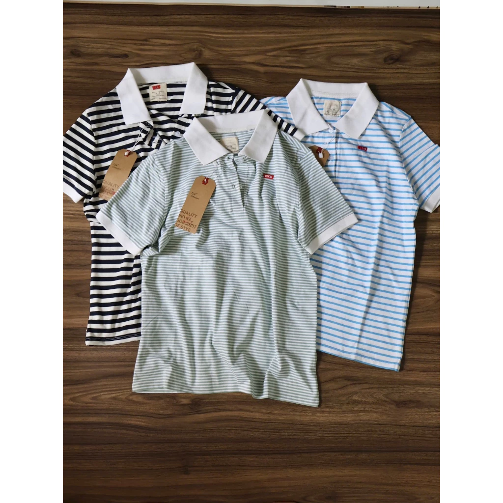 Áo thun polo CỔ BẺ- SỌC NGANG form rộng Sofm Wear- Chuyên Jeans Nữ