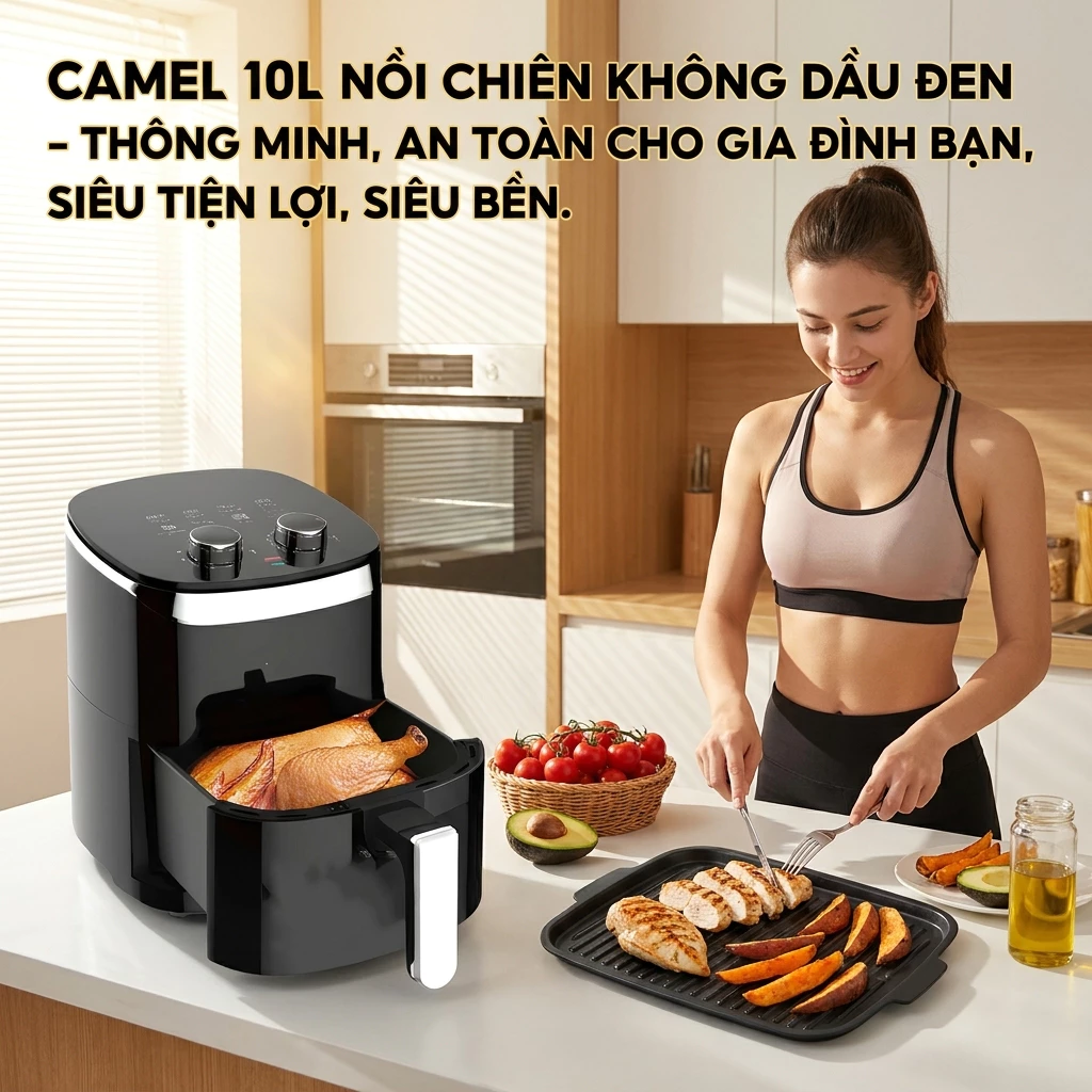 Nồi chiên không dầu 15L màu đen phong cách hiện đại cho gian bếp