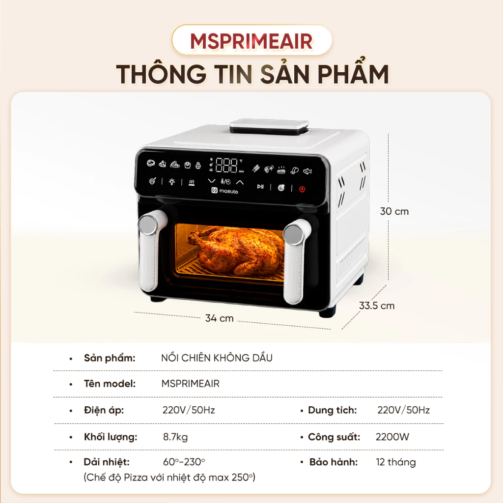 Nồi Chiên Không Dầu 12L Cao Cấp - Dung Tích Cực Đại - Không Cần Lật – Chín Đều 2 Mặt  2 Tầng Đốt