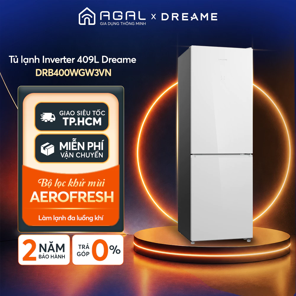 Tủ Lạnh Dreame Inverter 409L DRB400WGW3VN Không đóng tuyết, Trả góp 0%, Bảo hành 2 năm