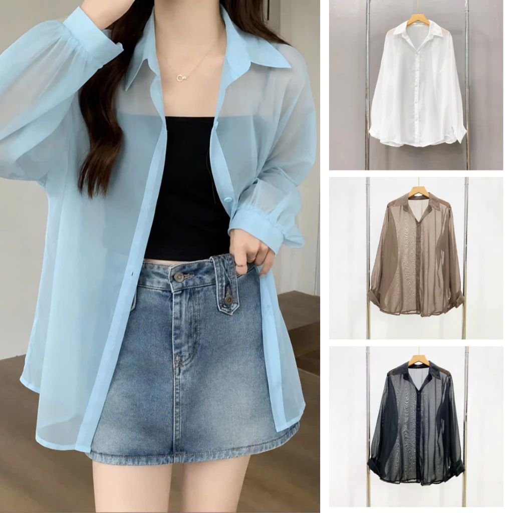 Áo Sơ Mi Bigsize Voan Dài Tay Khoác Ngoài Đi Biển Phom Rộng Mỏng Đi Du Lịch SM Voan