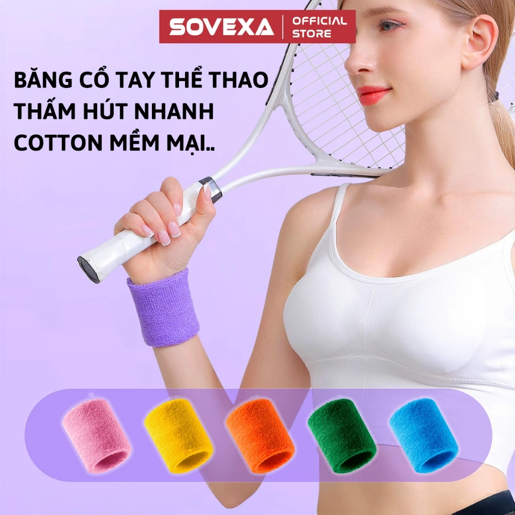 Băng Cổ Tay Thể Thao Cotton Thấm Mồ Hôi SOVEXA Bảo Vệ Cổ Tay Gym, Pickleball, Tennis, Cầu Lông