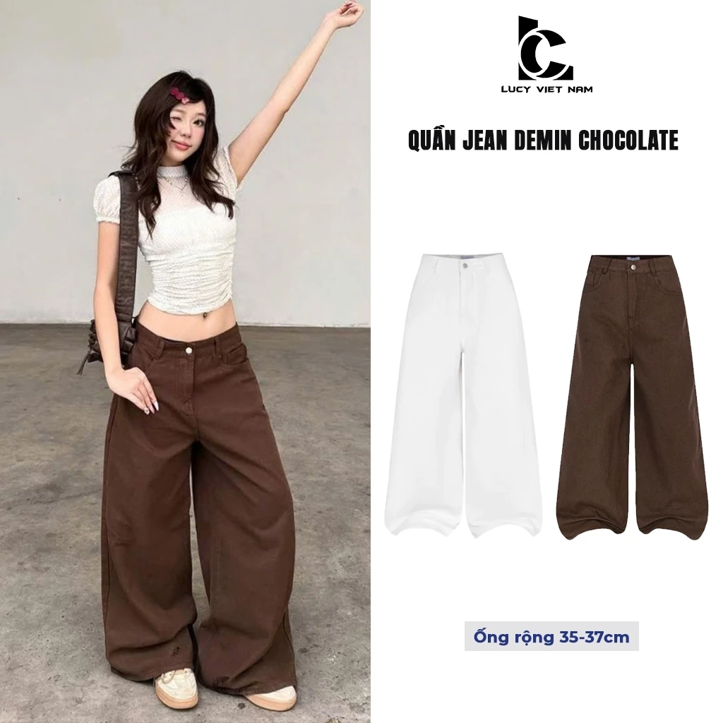 Quần Jean Nữ Ống Rộng 37cm Nâu Chocolate Wide Leg Denim Basic AVO AVOCADO Streetwear Y2K Trendy