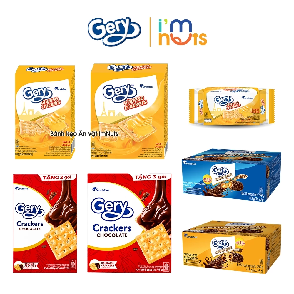 Bánh Quy Phô Mai Gery Cheese Crackers và Bánh Cuộn Gery Crunch Roll Phủ Socola