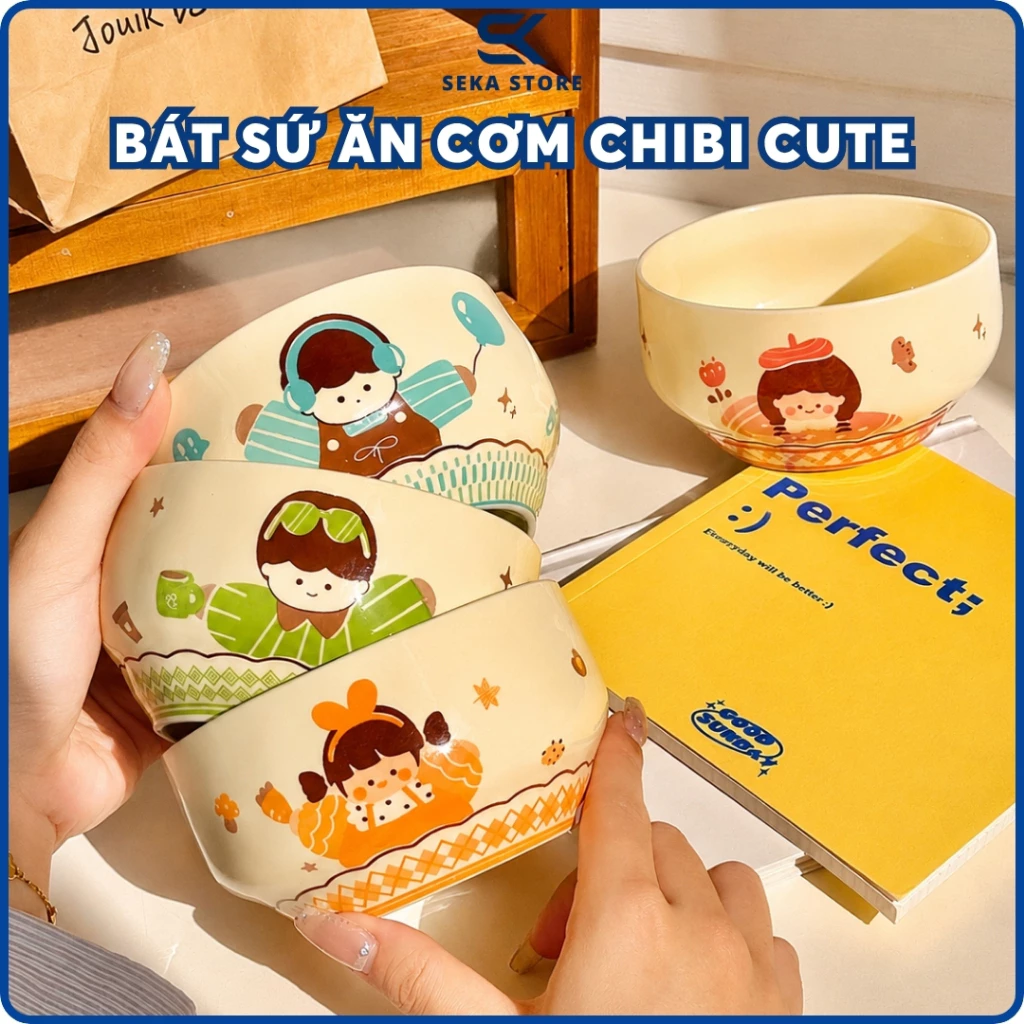 Set 3 Bát Sứ Ăn Cơm Chibi Dễ Thương, Bát Ăn Cơm Cao Cấp