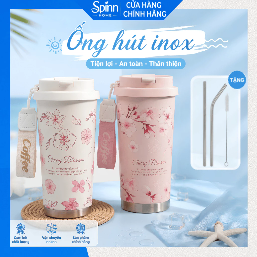 Bình giữ nhiệt inox cao cấp nhiều hoạ tiết giữ nhiệt tốt, bình nước dễ mang đi tặng kèm bộ ống hút