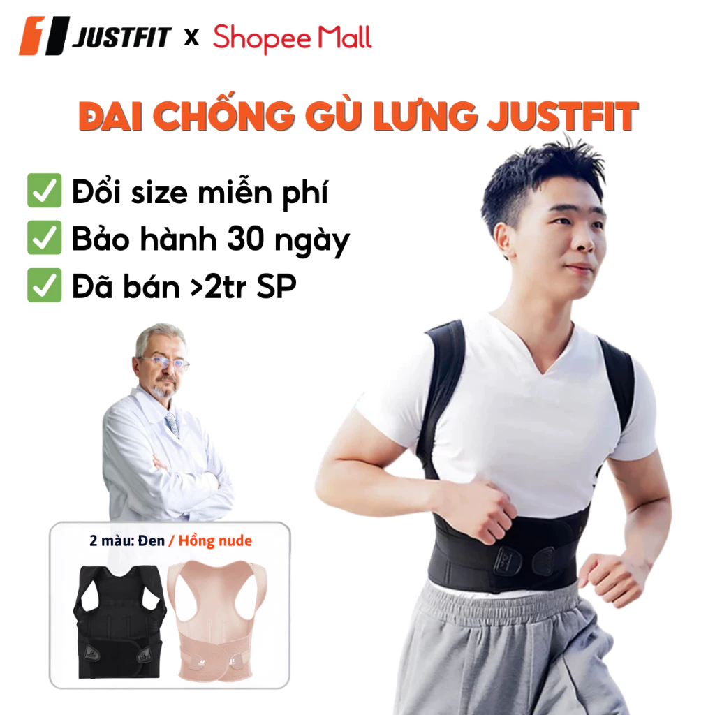 Đai chống gù lưng nam JUSTFIT đeo thẳng lưng, định hình cải thiện dáng khi chơi thể thao, tập gym