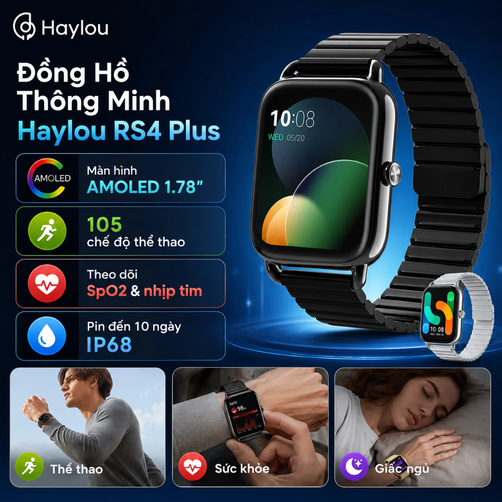 Haylou RS4 Plus  Đồng hồ thông minh Haylou RS4 Plus  Theo dõi sức khỏe toàn diện, hỗ trợ thể thao